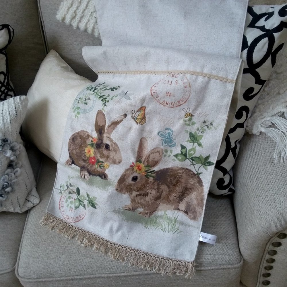 NEW! FARMHOUSE Rabbit TABLE RUNNER 16" x 72" - Picture 2 of 2